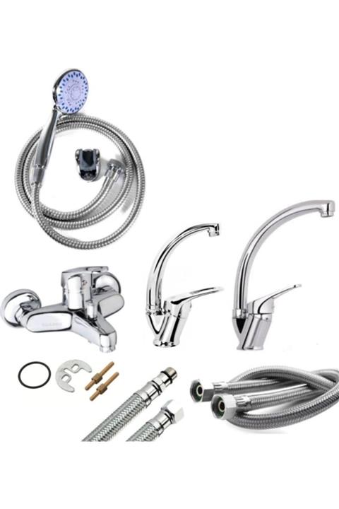 Vegetti Armatür Duş Başlığı Banyo Mix Kuğu Lavabo Mix Mutfak Eviye Musluğu Çeşmesi Batarya 4’lü Set