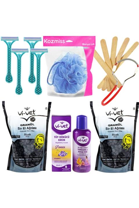 Kozmiss Vivet Siyah Boncuk Ağda Seti Tüy Dökücü Kremli 8 Parça