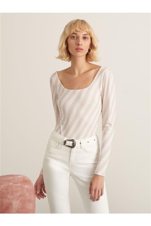 Nocturne Kadın Bej Kontrast Çizgili Body N21k-70301-0007