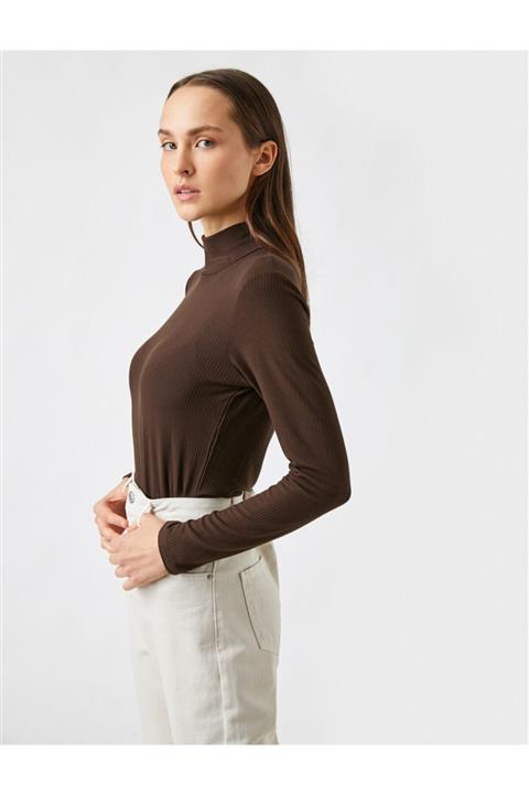 Koton Yarım Balıkçı Yaka Fitilli Uzun Kollu Tişört