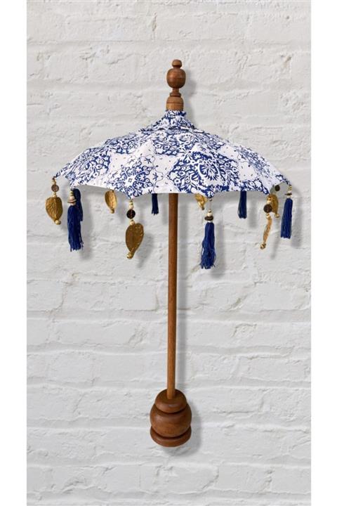 LYN HOME & DECOR Mavi Beyaz Desenli Bali Şemsiyesi