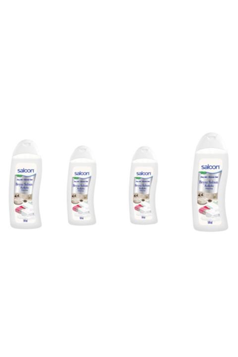 Saloon Duş Jeli Beyaz Sabun 500 Ml 4 Adet + 4 Adet Duş Lifi