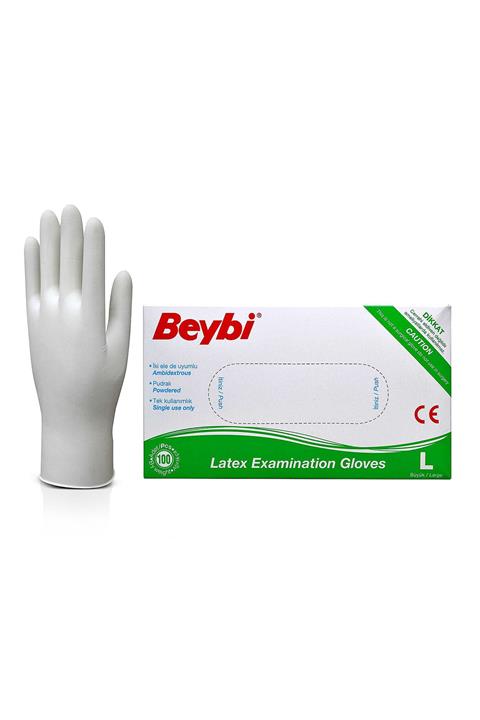 Beybi Pudralı Lateks Muayene Eldiveni L 100'lü