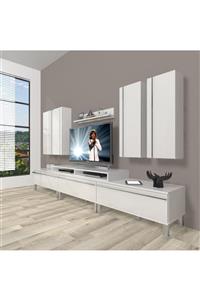 Decoraktiv Ekoflex 8d Mdf Krom Ayaklı Tv Ünitesi Tv Sehpası Parlak Beyaz