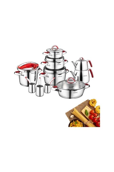 KORKMAZ Vertex Kırmızı Çelik Çeyiz Seti  17 Parça A1706