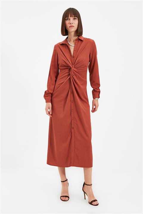 TRENDYOLMİLLA Kiremit Gömlek Elbise TWOAW22EL0696