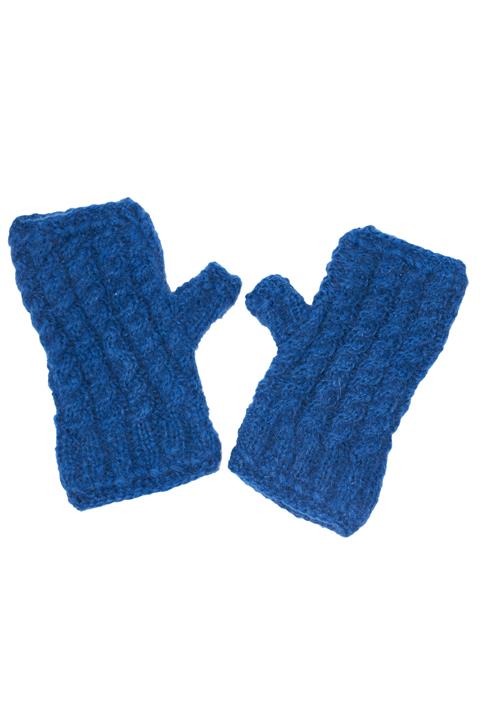 Pink Bear %100 El Örgüsü Özel Tasarım Parmaksız Petrol Mavisi Eldiven