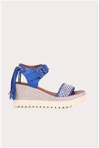 Bueno Shoes Kadın Mavi Deri Dolgu Topuklu Sandalet