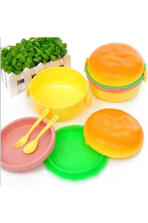 FırsatYeri Hamurger Şeklinde Koku Geçirmez Plastik Okul Beslenme Kabı