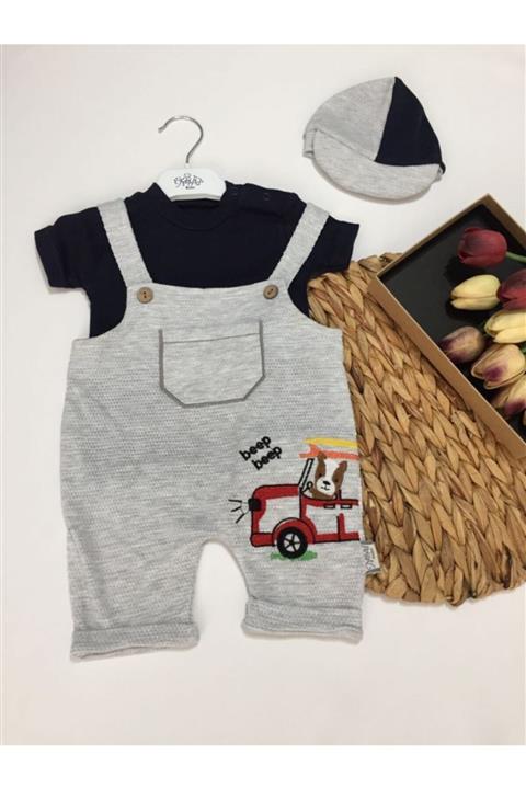 MAİBELLA Luna Bebek Gri Beep Beep Işlemeli Şapkalı Slopet 3lü Takım