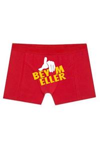 BoxerMasters Kırmızı Beyim Eller Yazılı Baskılı Boxer