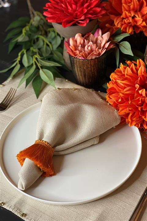 Pura Home Collection 4'lü Tassel Orange Püsküllü Peçete Halkası