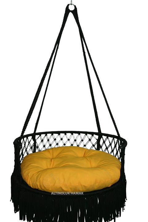ALTINOLUK HAMAK 80'lık Püsküllü Davul Salıncak Siyah (SARI MİNDERLİ)