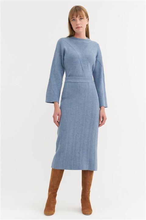 BGN Melanj Mavi Dar Kesim Triko Etek