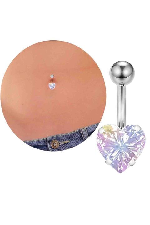 Cadının Dükkanı Cerrahi Çelik Gökkuşağı Taşlı Kalp Göbek Piercing