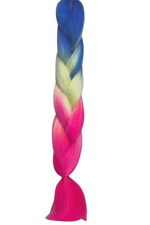 Baby DS Mavi-sarı-fuşya Ombre Örgü Postiş Saç