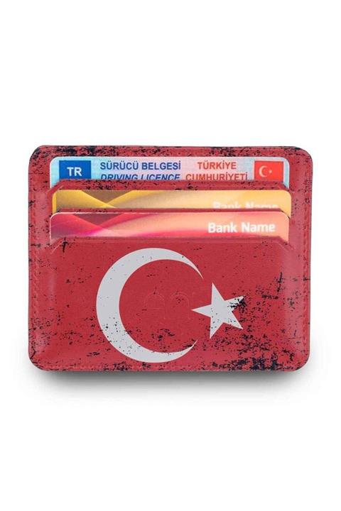 Anı Yüzük Unisex Al Bayrak Tam Boy Baskılı Hakiki Deri Pratik Mini Kartlık