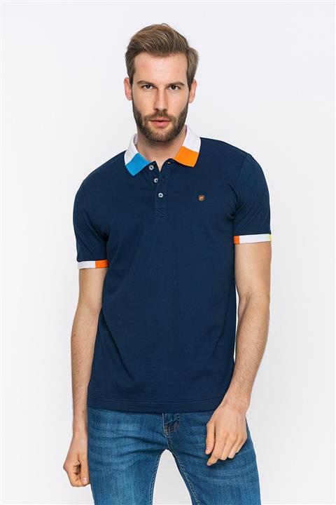Felix Hardy Regular Fit, Lacivert, Yakası Çok Renkli, Turuncu Logo Detaylı, Kısa Kollu Polo T-shirt