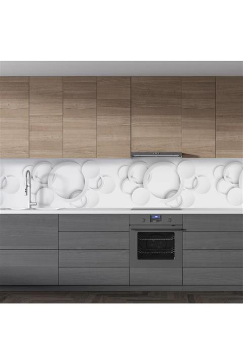 StickerArt Mutfak Tezgah Arası Folyo Fayans Kaplama Folyosu Beyaz Yuvarlak Desenler