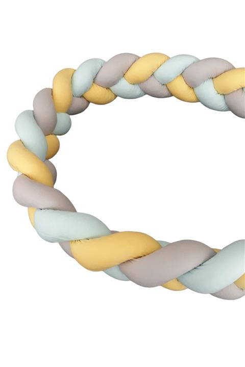 HUZURLUBEBEKLER Pudra Yeşil Sarı Gri Örgü Beşik Koruyucu 580 cm