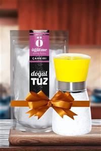 Doğaltuz Tuz & Karabiber Değirmeni Uzun Sarı + 1 kg Orijinal Çankırı Kaya Tuzu Öğütme Granül Form