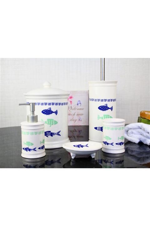 Limbo Home Beyaz Balık Desenli 5 Parca Banyo Setı