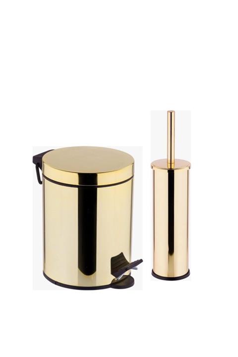 Kingshark Gold - Altın Rengi Banyo 5 Lt Pedallı Çöp Kovası + Klozet Fırçası
