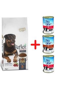 Reflex Kuzulu Pirinçli Köpek Maması 15 Kg Ve Proline 3 Adet Kuzulu Köpek Konserve 415 Gr