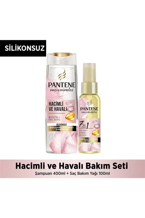Pantene Silikonsuz Şampuan ve Biotinli Hint Yağı (Şampuan Biotin ve Gül Suyu 400ml+Hint Yağı 100ml)