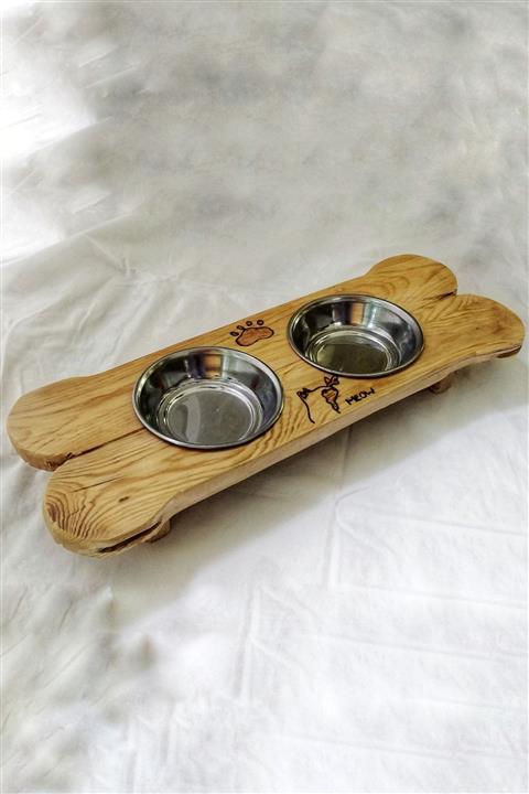 AhşapKeyfi Ahşap 2li Mama Kabı