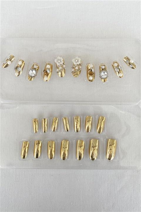 TAKIŞTIR 24'lü Altın Renk Taşlı Tırnak