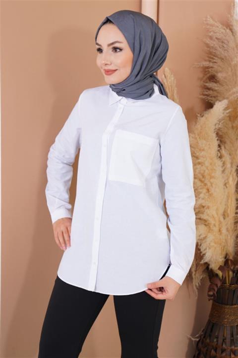 Afilva Kadın Tek Cepli Beyaz Gömlek