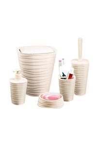 Kitch&Home Planet Welle Krem Seramik Görünümlü 5'li Banyo Seti
