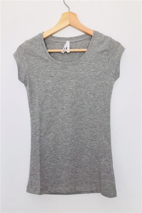 Divon Kadın Gri Bisiklet Yaka Dar Kalıp T-shirt