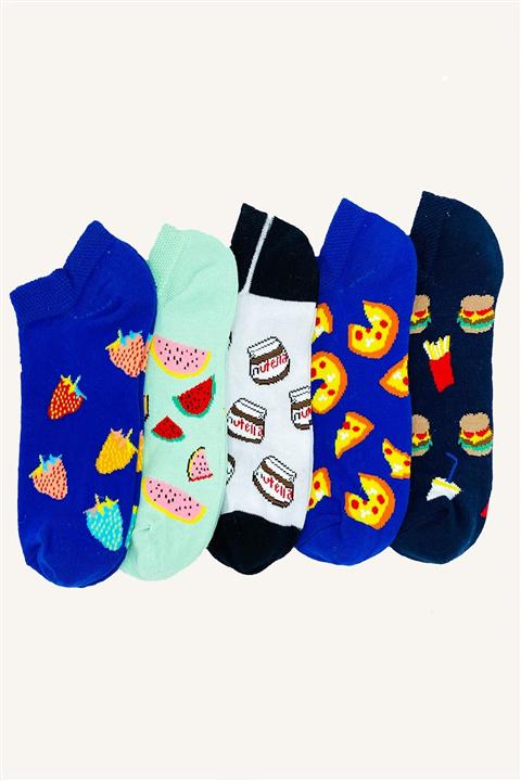 CARNAVAL SOCKS Unisex 5'li Meyve Fast Food Desenli Patik Spor Çorap