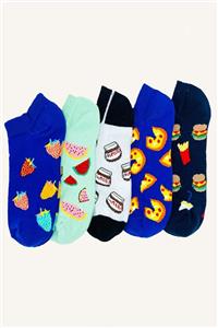 CARNAVAL SOCKS Unisex 5'li Meyve Fast Food Desenli Patik Spor Çorap