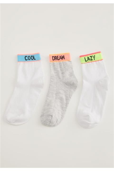 DeFacto Slogan Baskılı 3'lü Soket Çorap