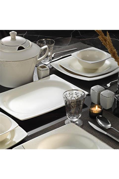 Kütahya Porselen Bone Mare 62 Parça Yemek Takımı Platin 1079220