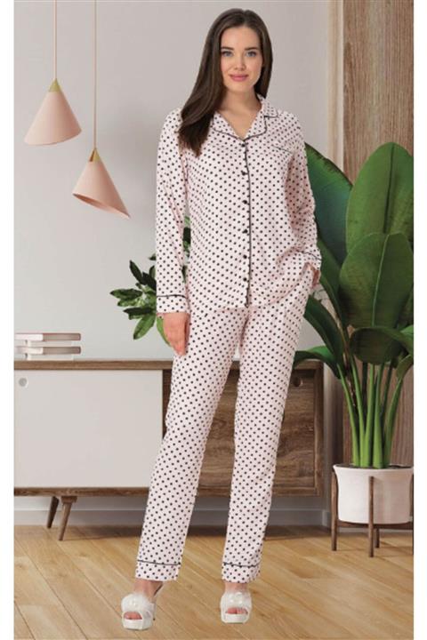 Mecit 5441 Pembe Renk Puantiyeli Büyük Beden Kadın Pijama Takımı