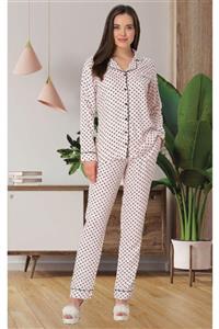 Mecit 5441 Pembe Renk Puantiyeli Büyük Beden Kadın Pijama Takımı