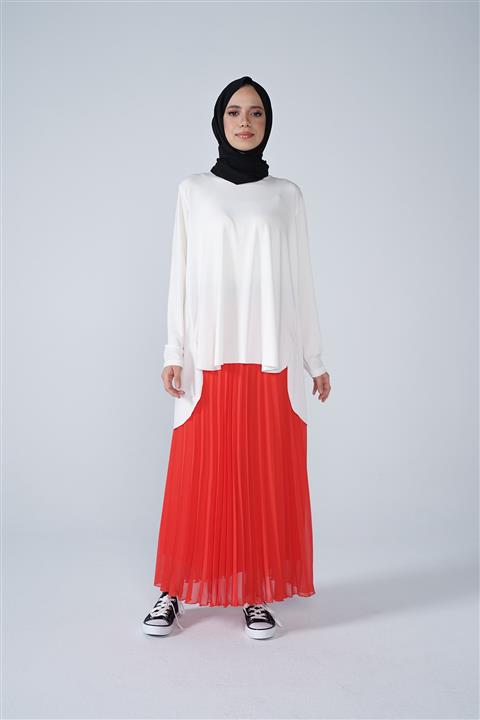 Thesetthur Kadın Kırmızı Şifon Astarlı Piliseli Etek