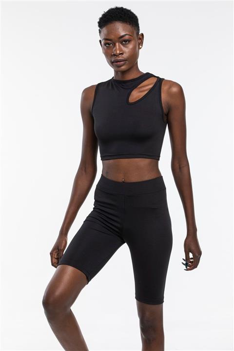 The Base Kadın Siyah Scuba Dalgıç Kumaş Biker Spor Tayt Crop Takım