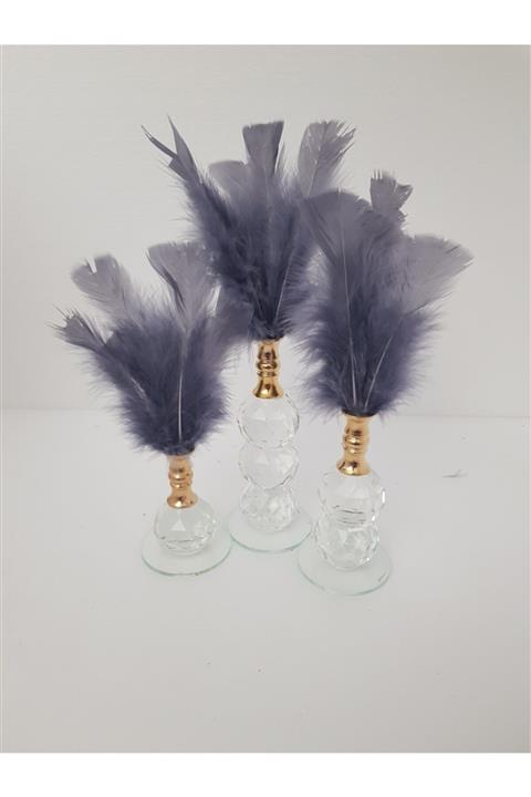 Arose Ab Ev Dekorasyon Üçlü Lila Tüy Dekor Gold Renk Ağızlık