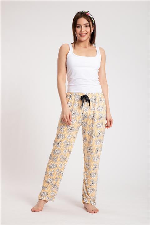 Pemilo Kadın Turuncu Çiçek Desenlli Penye Tek Alt Pijama  3001-43