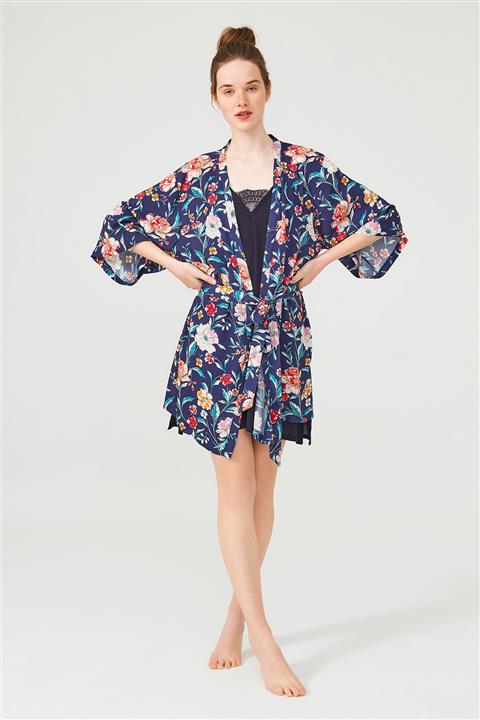 ENNA MODA Büyük Çiçek Desen, 100% Viskon, Ultra Soft Kimono/Sabahlık