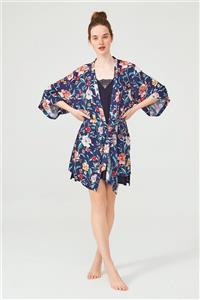 ENNA MODA Büyük Çiçek Desen, 100% Viskon, Ultra Soft Kimono/Sabahlık