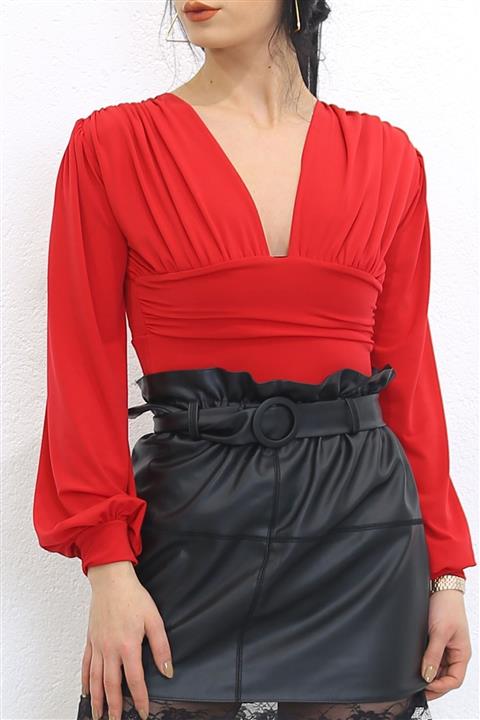 PutiBula Önü Dekolteli Bodysuit Kırmızı