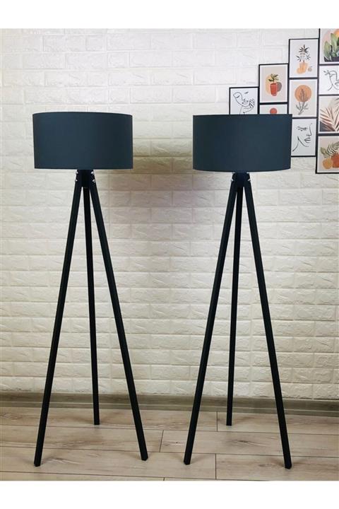 VistaHome Antrasit Başlık Siyah Ayak 2'li Takım Lambader Seti