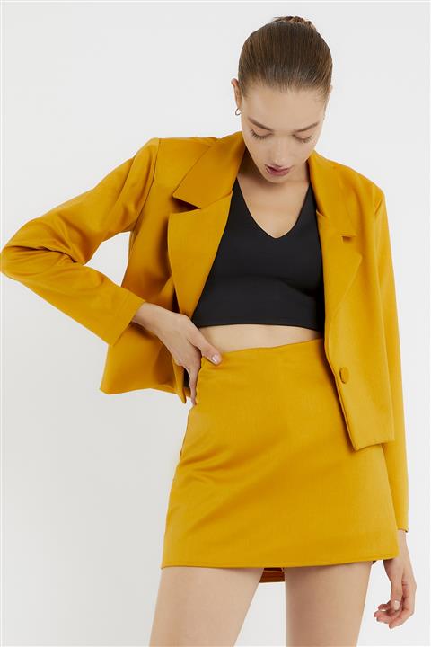 LAMODEMAPASS Kadın Hardal Sarı Şort Etek