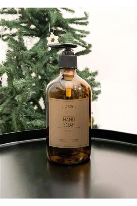 GO BLOBS 500ml Amber Kahverengi Cam Şişe Hand Soap Kraft Etiketli